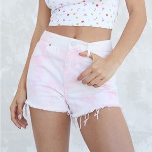 Pacsun Pink Tie Dye Denim High Waisted Festival Shorts
